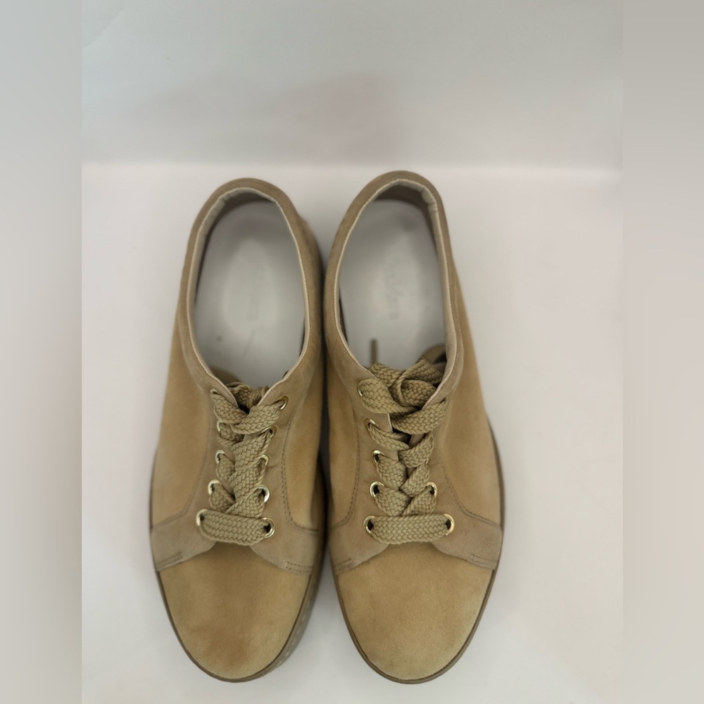 Max Mara IT‎ 37.5 Tan Suede Lace-Up Sneakers | Neutral Luxury Casual May Fit 8.5 - Picture 9 of 11